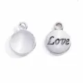 Round alloy love charm pendant DIY vintage jewelry accessory for necklace bracelet. - Love Style / 15x12mm / Antique Silver