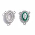 Pieza central de rosario de aleación DIY con esmalte verde y diamantes de imitación, colgante. - A8-408 / 21x16mm / Blanco K & Verde
