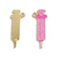 Gold and pink enamel syringe charms pendants for DIY jewelry making, necklace keychains. - Syringe ECG Style (A8-349) / 1 Piece/Pack (35*13mm) / Pink