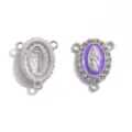 Conector de rosario de metal colgante DIY esmalte morado con pedrería brillante. - A8-408 / 21x16mm / Blanco K & Púrpura