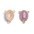 Colgante religioso de tres agujeros con estrás gota de aceite colorida accesorio de joyería - A8-408 / 21x16mm / Oro KC & Púrpura