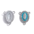 Colgante religioso de aleación DIY de 3 agujeros con esmalte azul y estrás para collar. - A8-408 / 21x16mm / Blanco K & Azul