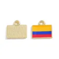 Gold alloy square enamel pendant with Colombia flag design, perfect for DIY jewelry and keychains. - Colombia / 15*16mm
