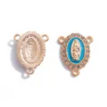 Pieza central de rosario de aleación dorada de tres agujeros con esmalte azul y estrases. - A8-408 / 21x16mm / Oro KC & Azul