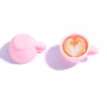 Pink miniature coffee cup resin pendant with glitter heart latte art for DIY jewelry making. - 20x25mm / Pink