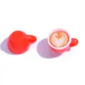 Cute miniature resin coffee cup charm red latte art DIY jewelry pendant keychain accessory - 20x25mm / Red