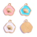 Pendentifs coquillage en alliage émaillé pour fabrication de bijoux DIY colorés. - Breloque Coquillage (Style 5) / 19*16mm / Blanc