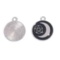 DIY metalen legering hangers met zonnestralen en zwart geemailleerde halve maan pentagram. - Ster en Maan Hanger (A10-017) / 1 Stuks/Pak (20*17mm) / Witgoud
