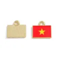Gold-plated alloy enamel Vietnam national flag square pendant charm for DIY jewelry making. - Vietnam / 15*16mm