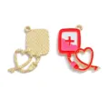 Medical nurse themed blood bag shaped oil drop alloy DIY charm pendant jewelry accessory variant - IV Bag Stethoscope Style (A8-358) / 1 Piece/Pack (31*27mm) / Red