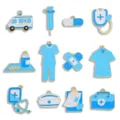 Blue medical nurse series oil drop alloy charms DIY jewelry accessories necklace pendant set - Medical Series Set (1 of Each 12 Styles) / 12 Pieces/Set (80*60mm) / Blue