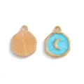 Pendentif en alliage doré soleil et lune bleue goutte d'huile pour collier DIY chic - 16x13mm / Bleu