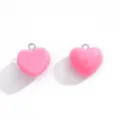 Colgante de corazón de resina rosa brillante color macaron fabricación de joyas DIY llavero - 18x16.5mm / Rosa oscuro