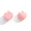 Colgante de corazón de resina rosa, dije macaron liso DIY para collar y pulsera de joyería. - 18x16.5mm / Color Melocotón