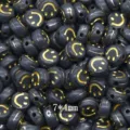 Black acrylic flat beads with gold smiley face pattern, perfect for DIY jewelry making 7x4mm. - Black with Gold Letters Smiley