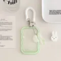 Transparent spring card holder with cute angel wing pendant student ID card protector cover - Green