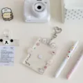 Cute clear acrylic photocard holder with heart keychain for 3-inch polaroid idol kpop cards. - Rabbit
