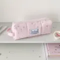 Pink star pattern canvas pencil case, large capacity stationery bag and cute cosmetic pouch. - Pink