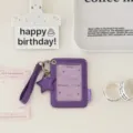 Purple glitter PU photocard holder with star pendant, cute Korean style idol card sleeve. - Purple