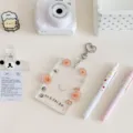Transparent acrylic photocard holder cute bear design card protector with keychain for polaroid. - Teddy Bear