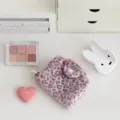 Details of fluffy pink leopard print coin purse with snap closure for daily portable use. - Light Pink Leopard Bag