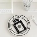 Korean ins style leather star photo card holder with cute angel wings and bag pendant. - Black