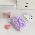 Korean plush leopard coin purse, portable card holder and mini snap earphone storage bag. - Purple Leopard Bag