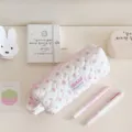 Quilted strawberry pencil case cute korean style stationery pouch for student girls. - White