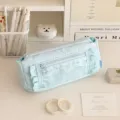 Aesthetic blue star pencil case large capacity cute canvas stationery pouch desk organizer - Blue