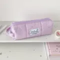 Cute purple canvas pencil case with star pattern, spacious stationery storage bag for students. - Purple