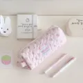 Cute pink quilted strawberry pencil case aesthetic stationery pouch for school girls and teens - Pink