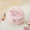 Cute fluffy pink cosmetic bag portable plush zipper pouch for makeup lipstick daily travel storage - Pink