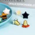 Assorted star-shaped natural stone cabinet knobs with brass base for drawer decor - White Crystal / Star Style