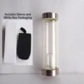 Clear glass water bottle with black sleeve and white packaging box - Stainless Steel Large Opening (Without Crystal Stone) / 550ml