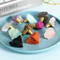 Decorative raw gemstone cabinet knobs with brass bases in various crystal colors - White Crystal / Raw Stone Style