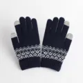 Guanti invernali caldi in maglia blu scuro per donna con touch screen e jacquard. - Taglia unica / Blu scuro