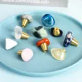 Elegant natural crystal gemstone cabinet knobs with brass base in various colors - White Crystal / Crushed Stone Style