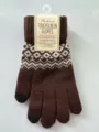 Warme braune Strickhandschuhe mit Touchscreen-Funktion und weißem Jacquard-Muster - Einheitsgröße / Kaffeebraun