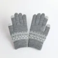 Guanti touch screen in maglia grigia con elegante motivo jacquard bianco per l'inverno - Taglia unica / Grigio