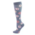 Graue Sport-Kompressionsstrümpfe mit rosa Blumenmuster für Fitness und Laufen - S/M / Grau mit Chrysantheme