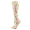 Breathable compression knee-high socks with pink berry floral pattern for sports - S/M / Beige Loquat