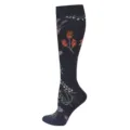 Premium dark blue compression socks with floral pattern for fitness jumping rope - S/M / Floral Orange