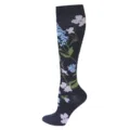 High-elastic sports compression socks featuring a black floral pattern knee-high design - S/M / Floral Blue and Pink
