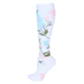High-performance white floral sports knee-high compression socks for jumping rope and gym - S/M / Floral White
