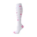 White knee-high compression sports socks with pink paw prints and heel accents - S/M / White Paw Print