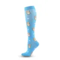 Blue knee-high compression sports socks with cute cartoon corgi pattern - S/M / Blue with Yellow Dog