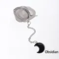Premium 304 stainless steel mesh tea ball infuser with black obsidian moon crystal pendant - Obsidian