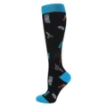 Black knee-high compression socks with barber tool pattern and blue accents - S/M / Blue Cuff Medical Pattern