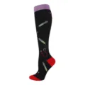 Long black compression socks featuring medical syringe and stethoscope patterns for sports - S/M / Green Syringe