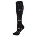 Black knee-high sports compression socks with colorful medical-themed patterns - S/M / Medical Series - Black Medical Instruments / Black